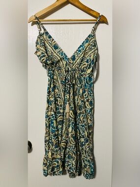 ⭐️⭐️⭐️New Arrival 2026Vibrant Teal, Gold & Cream Printed Maxi Dress